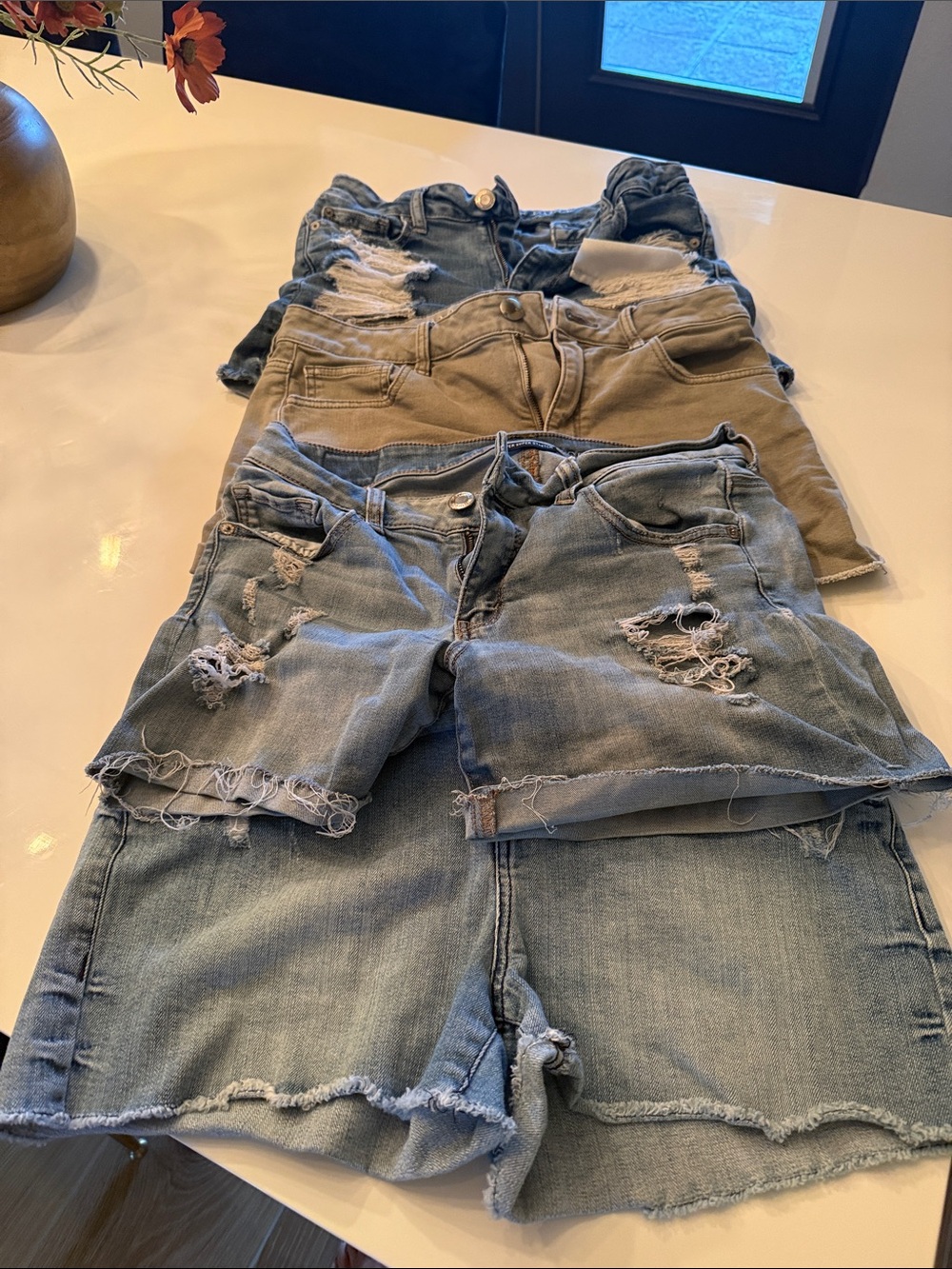 American Eagle Outfitters Distressed Denim & Khaki Shorts Bundle - Blue and Tan